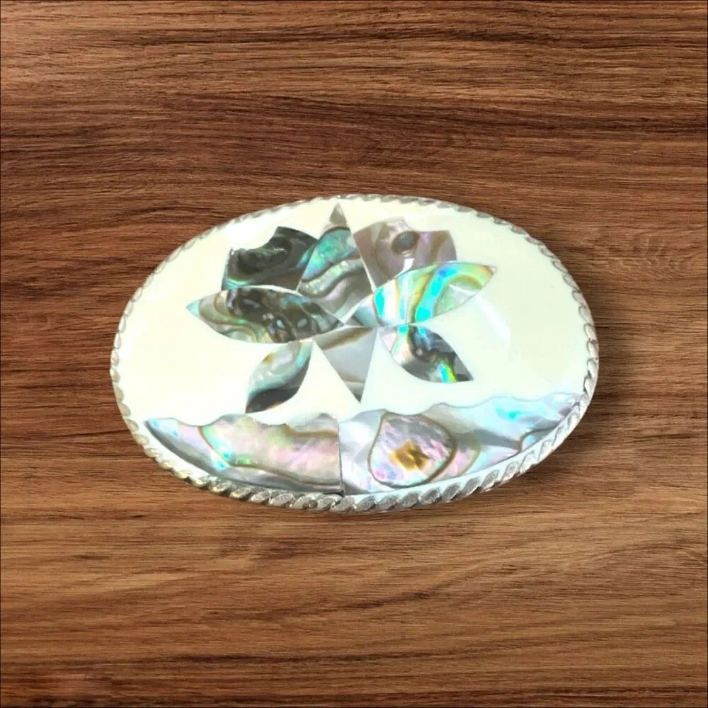 Vintage Alpaca Mexico Abalone Mother of Pearl Bird Brooch Pendant 1.5 Inch